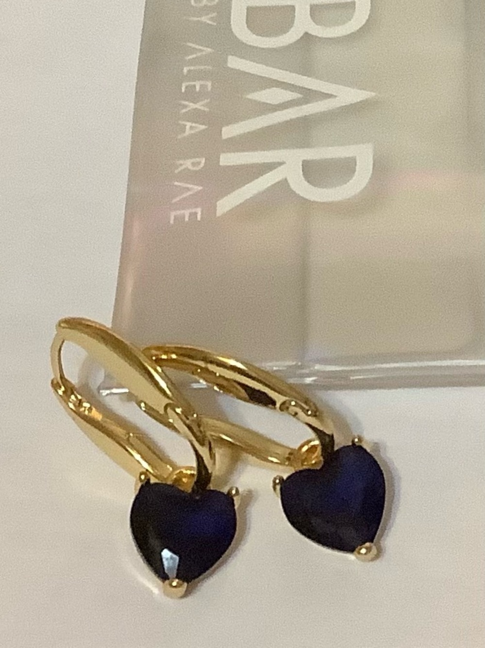 Gold Heart Drop Hoop Earrings with Deep Navy Hearts